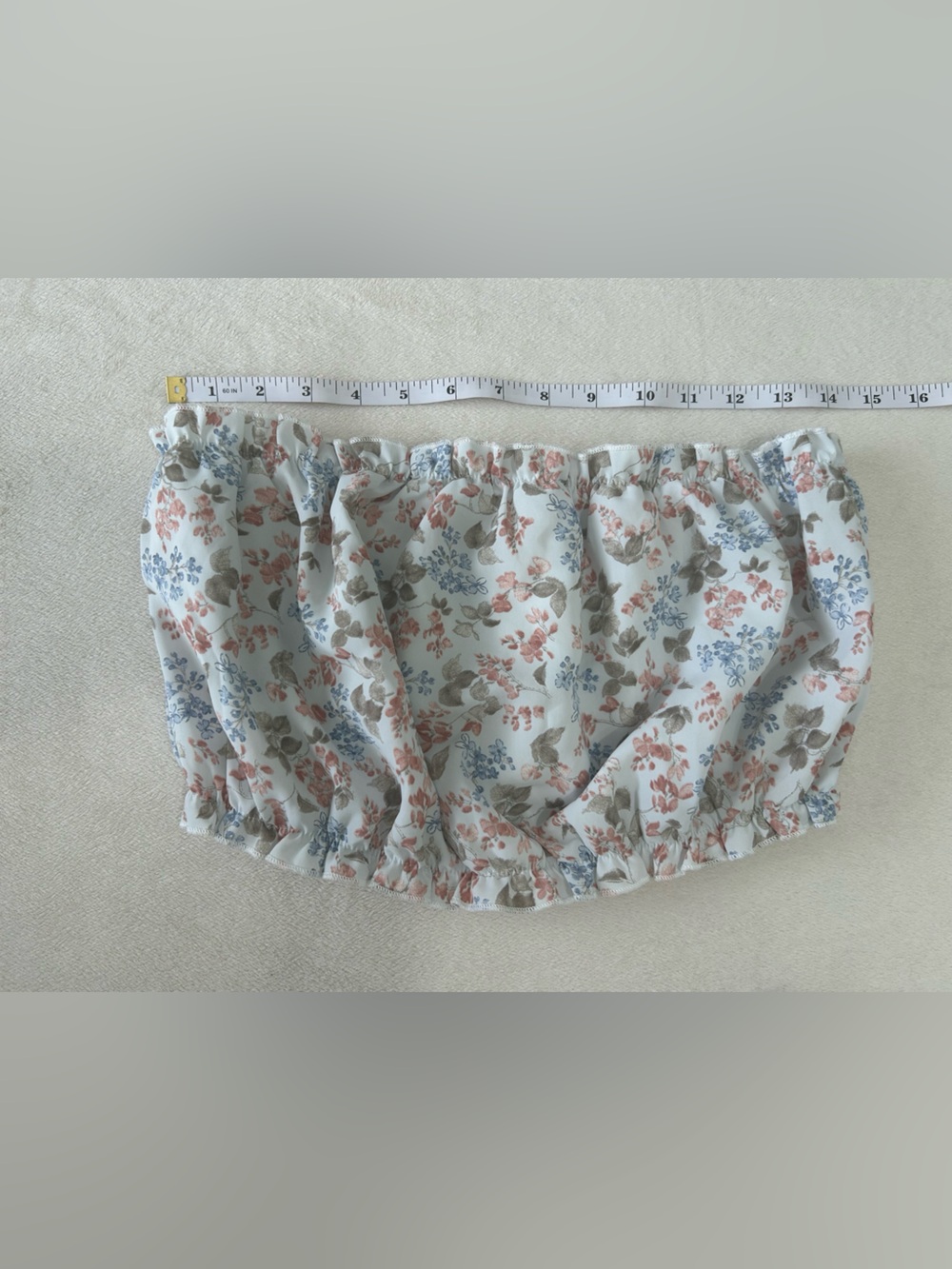 Floral Smocked Strapless Crop Top — White/Blue and matching shorts set - Picture 6 of 10